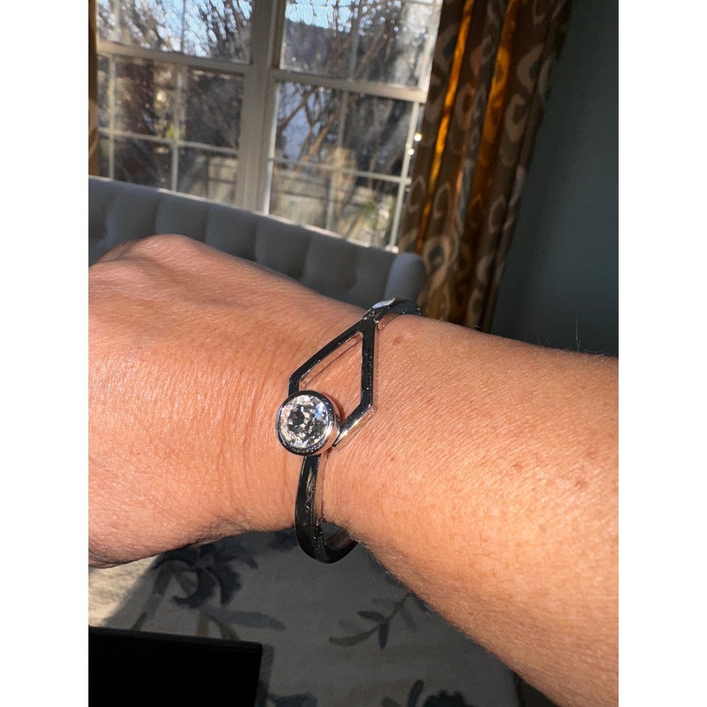 White House Black Market Silver Tone Geometric Bangle Bracelet Crystal Accent